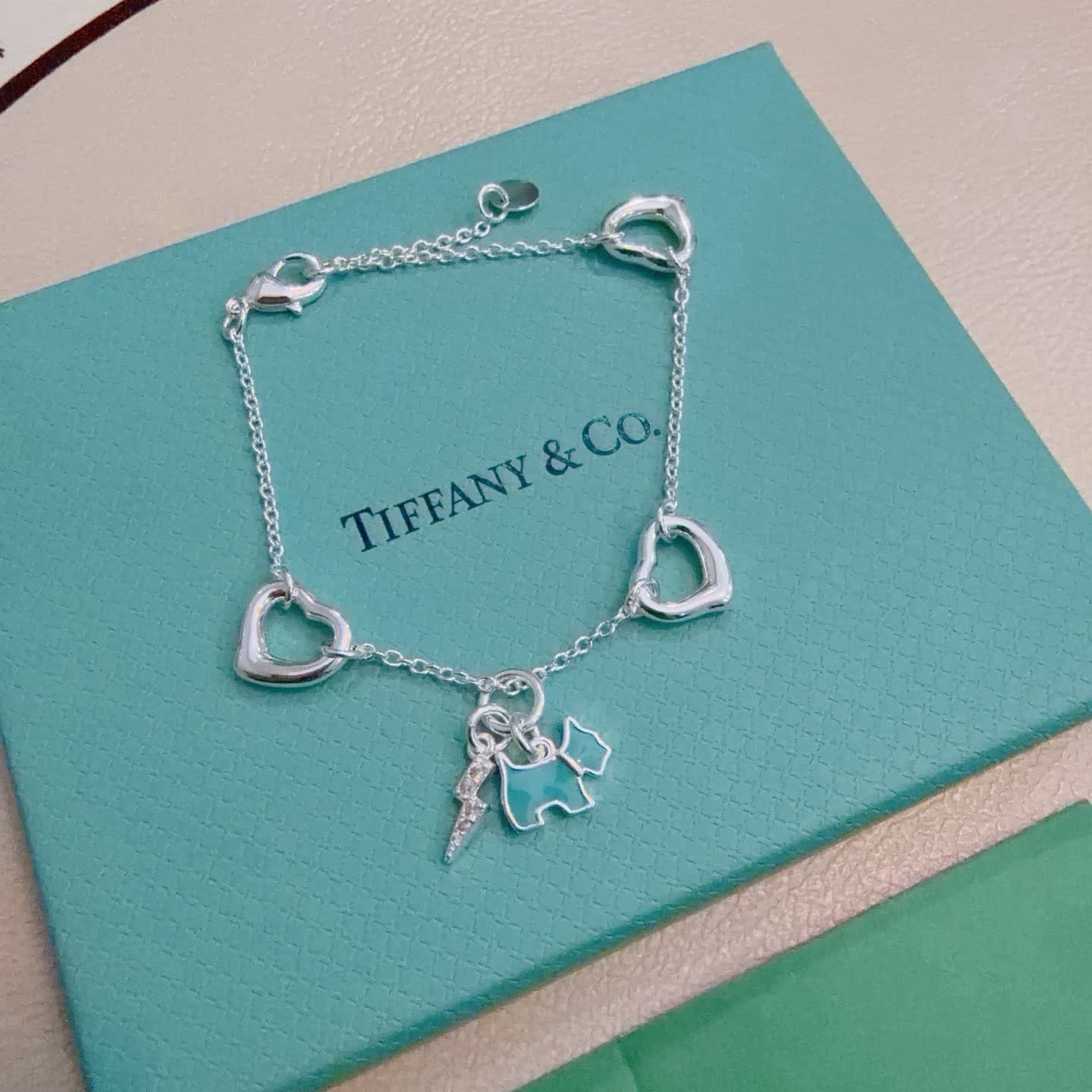 Tiffany & Co. Blue Enamel Dog Charm Bracelet